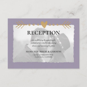 Carte D'accompagnement Réception Purple Modern Photo Gold Hearts