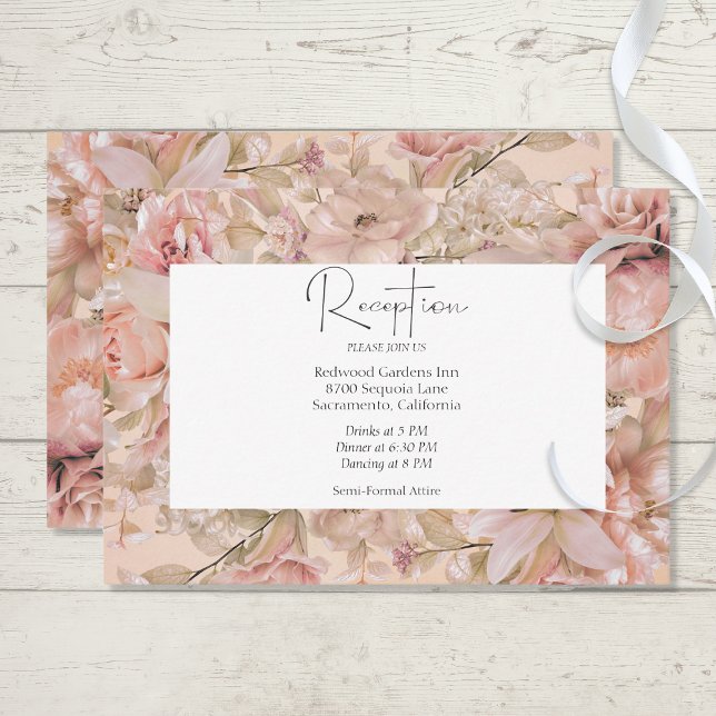 Carte D'accompagnement Réception Romantique Rose Blush Floral Monogram Ar (Créateur téléchargé)