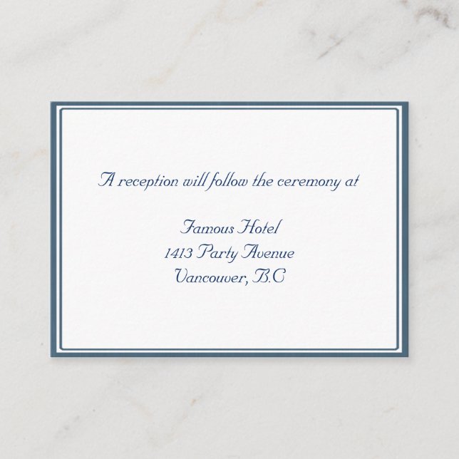 Carte D'accompagnement Réception RSVP de mariage encadré bleu marine / bl (Devant)