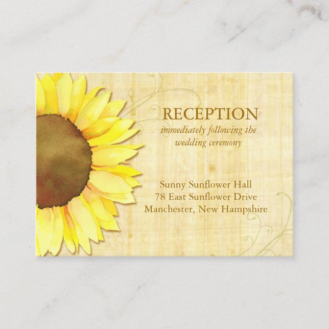 Carte D'accompagnement Réception Rustique de mariage de tournesol