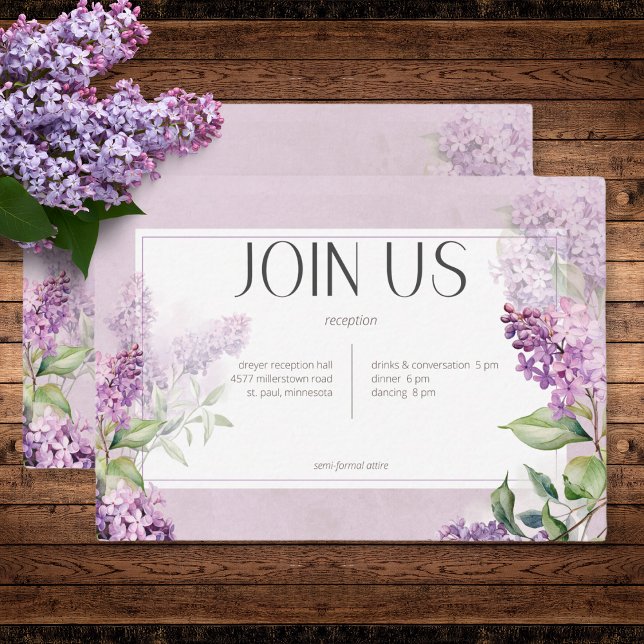 Carte D'accompagnement Réception Rustique Romantique Purple & Sage Lilacs (Rustic Romantic Purple & Sage Lilacs Wedding Reception Card)