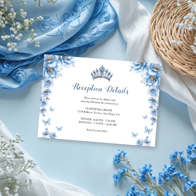 Carte D'accompagnement Réception Whimsical Floral Dusty Blue Quinceañera (Créateur téléchargé)