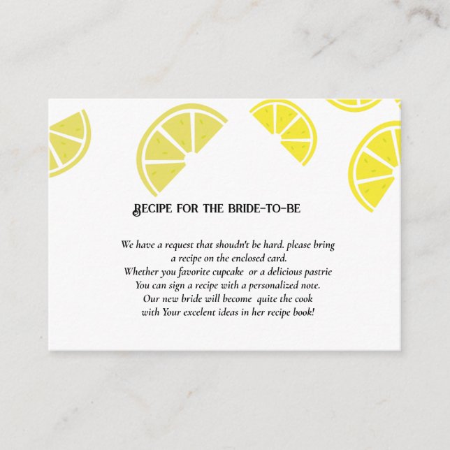 Carte D'accompagnement Recette de demande de thème citron pour la mariée (Devant)