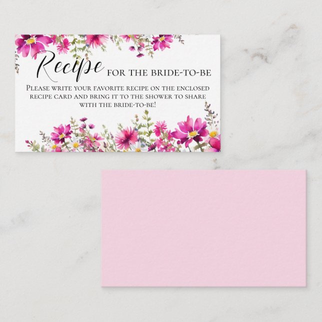 Carte D'accompagnement Recette de Fête des mariées de fleurs roses pour u (Devant / Derrière)