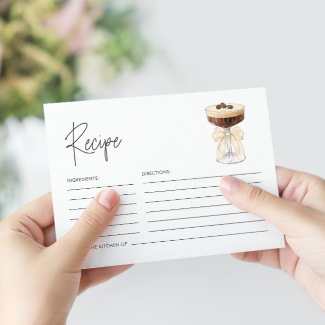 Carte D'accompagnement Recette de Fête des mariées Martini Espresso Bow (Bow Espresso Martini Bridal Shower - Registry Enclosure Card)