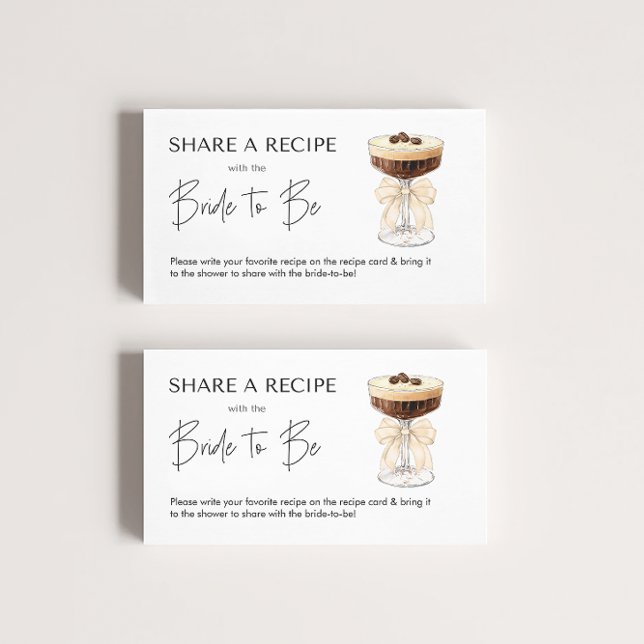 Carte D'accompagnement Recette de Fête des mariées Martini Espresso Bow (Bow Espresso Martini Bridal Shower Recipe Enclosure Card)