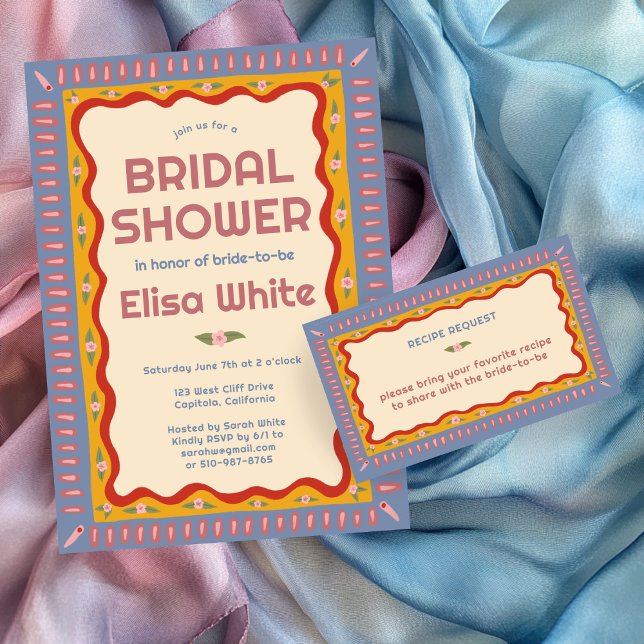 Carte D'accompagnement Recette de Fête des mariées personnalisée retro Bo (Retro Boho Handmade CUSTOM Bridal Shower Recipe Enclosure Card
)
