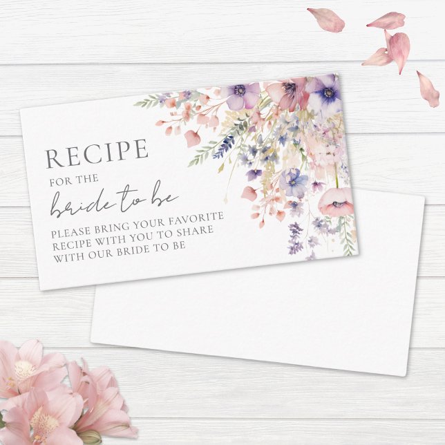 Carte D'accompagnement Recette de Fleur sauvage rose vif pourpre (Blush Pink Purple Wildflower Recipe Enclosure Card)