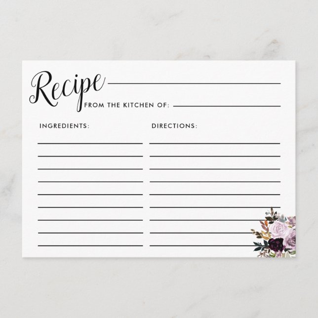 Carte D'accompagnement Recette de la nuptiale rose violet (Devant)