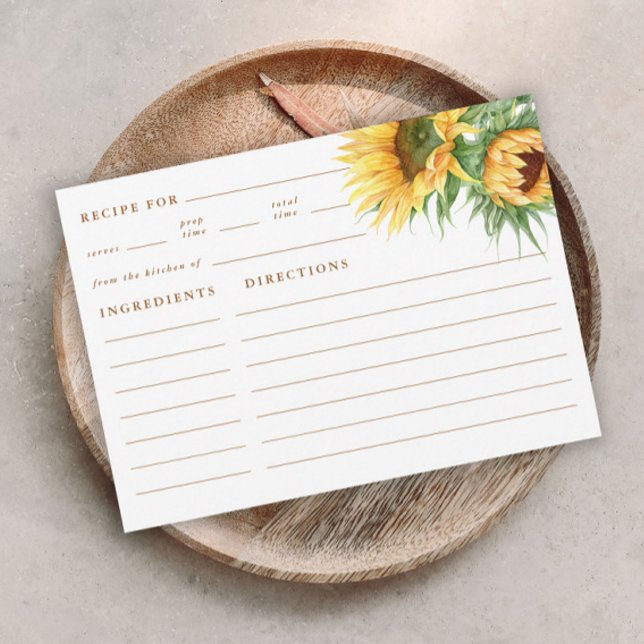 Carte D'accompagnement Recette de Mariage Champêtre avec Tournesol (Rustic sunflower fall bridal shower recipe cards.)
