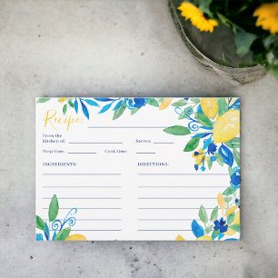Carte D'accompagnement recette de mariée à script floral bleu citron ital