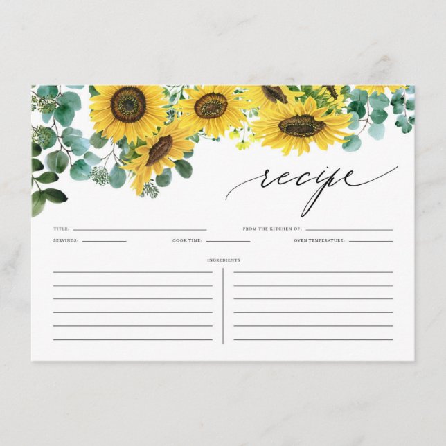 Carte D'accompagnement Recette de tournesol rustique et douche Eucalyptus (Devant)