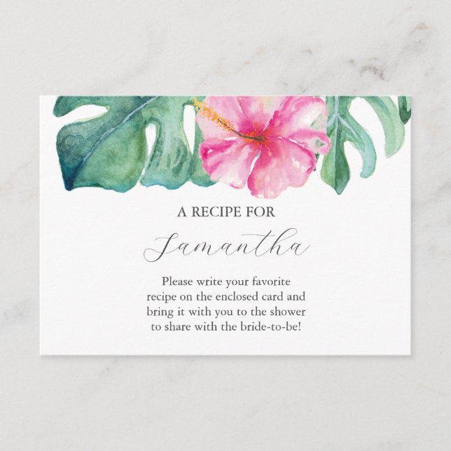 Carte D'accompagnement Recette D'Hibiscus Floral Rose Pour La Mariée (Devant)