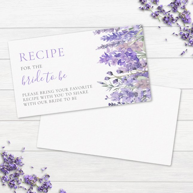 Carte D'accompagnement Recette Élégante Lavande Fête des mariées florale (Recipe Elegant Lavender Floral Bridal Shower Enclosure Card)