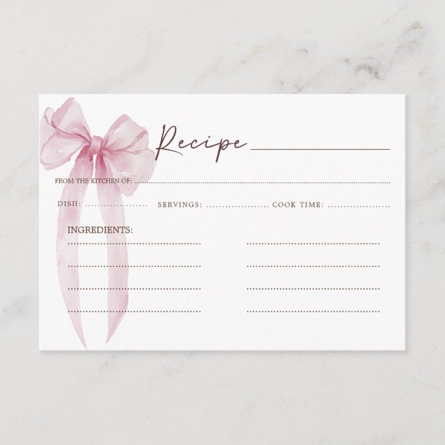 Carte D'accompagnement Recette Fête de Mariage Ruban Rose (Devant)