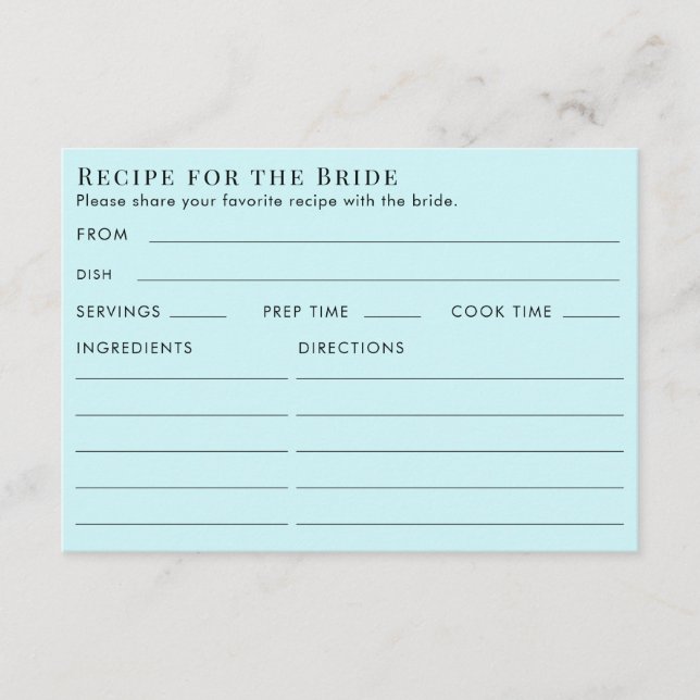 Carte D'accompagnement Recette Fête des mariées bleu clair Turquoise doub (Devant)