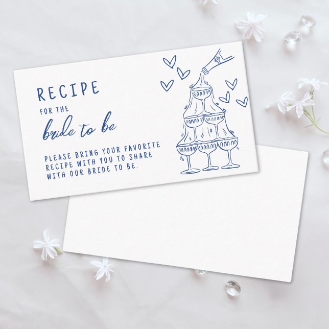 Carte D'accompagnement Recette Fête des mariées bleue dessinée à la main (Hand Drawn Blue Bridal Shower Recipe Enclosure Card)