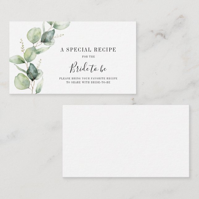 Carte D'accompagnement Recette Fête des mariées Eucalyptus aquarelle (Devant / Derrière)