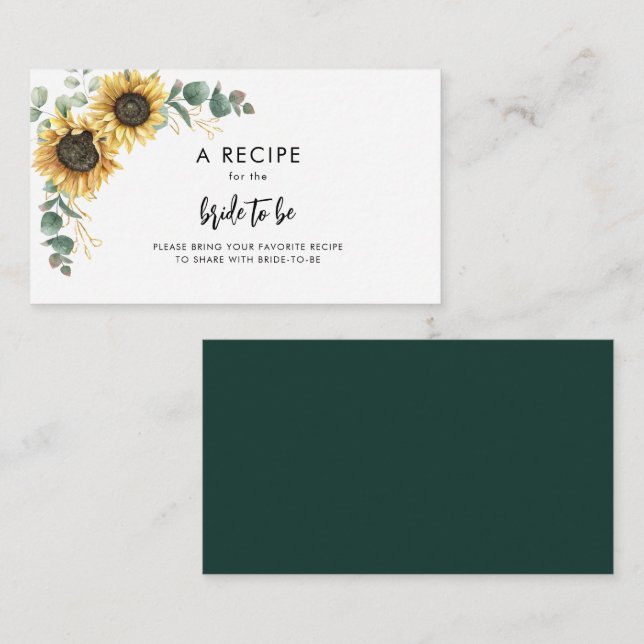 Carte D'accompagnement Recette Fête des mariées florale de tournesol (Devant / Derrière)
