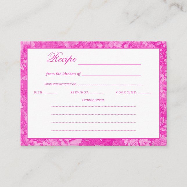 Carte D'accompagnement Recette Fête des mariées florale PInk (Devant)