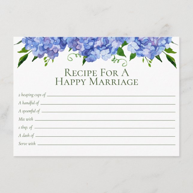 Carte D'accompagnement Recette florale Blue Hydrangea (Devant)
