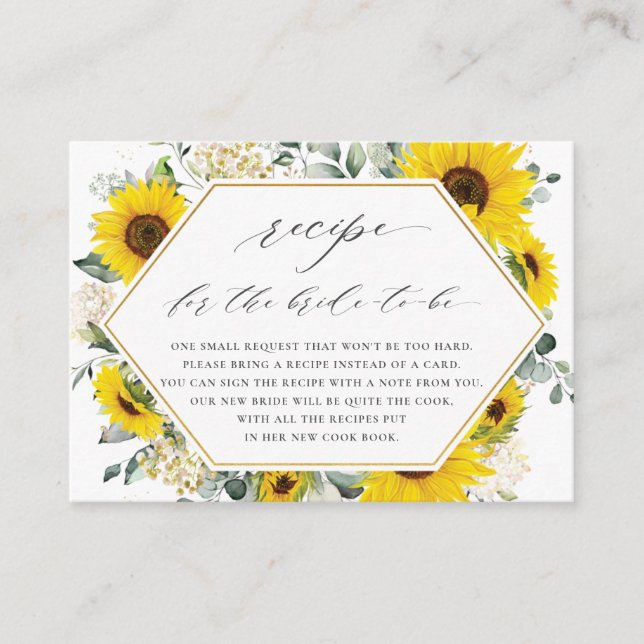 Carte D'accompagnement Recette florale de tournesol chic pour que la mari (Devant)