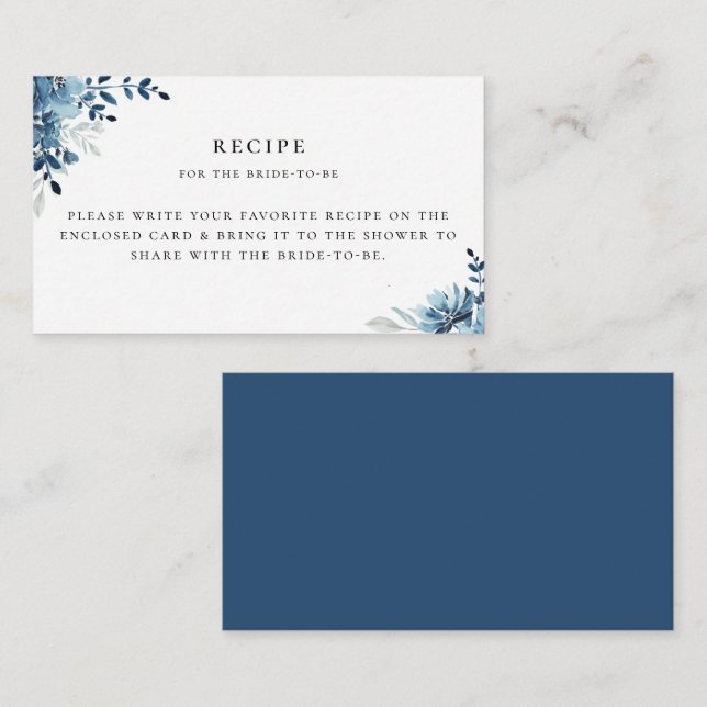 Carte D'accompagnement Recette florale Dusty Blue Navy (Devant / Derrière)