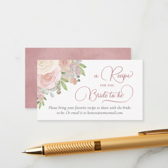 Carte D'accompagnement Recette florale Rose poussiéreuse pour l'épouse à  (Devant/Arrière en situation)