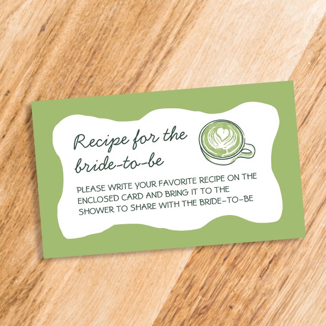 Carte D'accompagnement Recette Matcha Thé vert main Fête des mariées dess (Recipe Matcha Green Tea Hand Drawn Bridal Shower Enclosure Card)