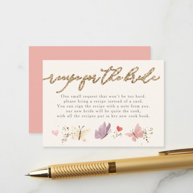 Carte D'accompagnement Recette Papillons Pour La Fête des mariées Mariée (Devant/Arrière en situation)