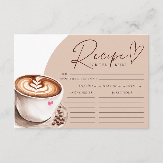 Carte D'accompagnement Recette pour la Fête des mariées de café de mariée (Devant)