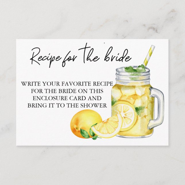 Carte D'accompagnement Recette pour la Fête des mariées mariée Lemon (Devant)