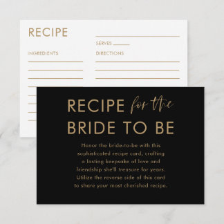 Carte D'accompagnement Recette pour la mariée Fête de douche de mariage n
