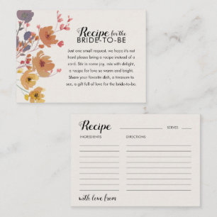 Carte D'accompagnement Recette pour la mariée Floral automnal 