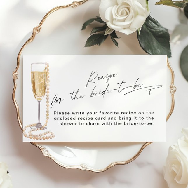 Carte D'accompagnement Recette pour la mariée Pearls et Prosecco mariée (Créateur téléchargé)
