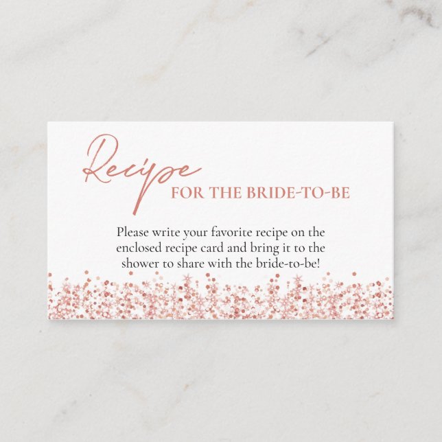 Carte D'accompagnement Recette rose Parties scintillant or pour la mariée (Devant)