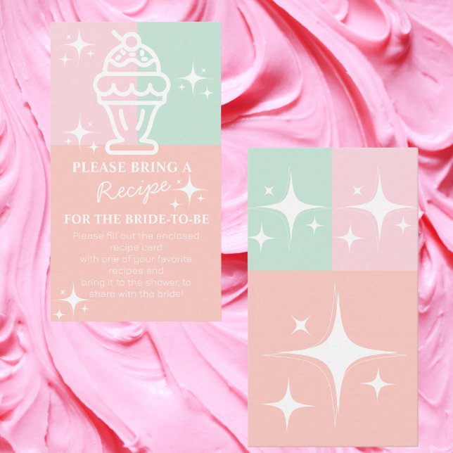 Carte D'accompagnement Recette Scooped Recette Fête des mariées rétro crè (Scooped Up Recipe Ice cream retro Bridal Shower Enclosure Card)