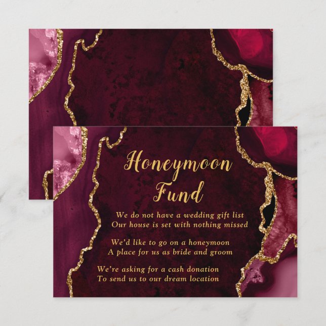 Carte D'accompagnement Red and Gold Agate Honeymoon Fund (Devant / Derrière)