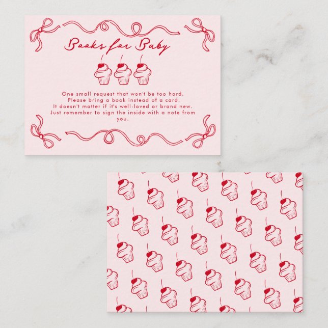 Carte D'accompagnement Red Cherry Cupcake Baby shower fille rose (Devant / Derrière)