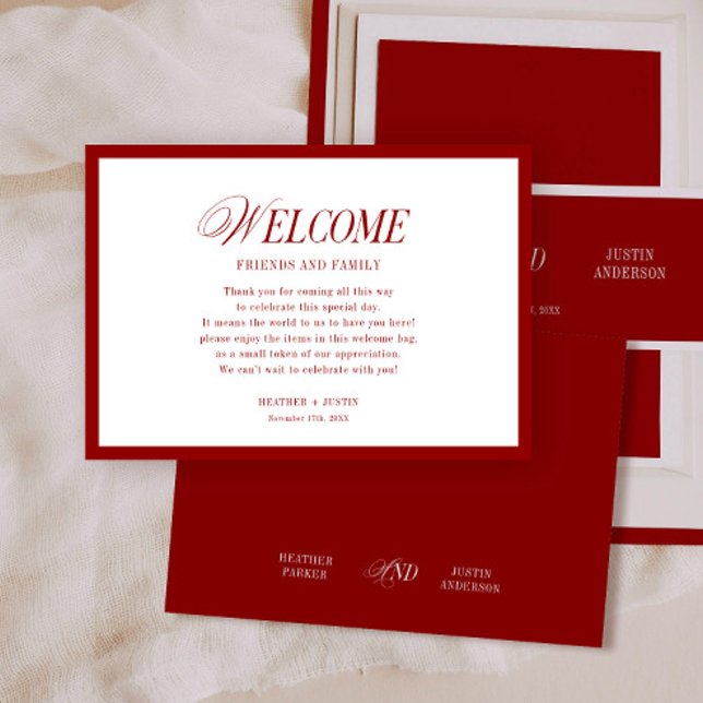 Carte D'accompagnement Red Classic Mariage Bienvenue Sac cadeau de bienve (Créateur téléchargé)
