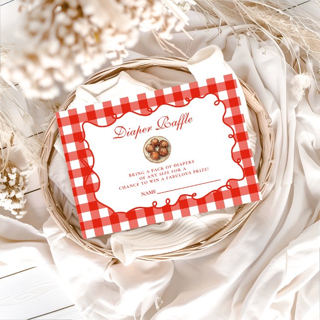 Carte D'accompagnement Red Gingham Meatball Diapper Raffle (Créateur téléchargé)