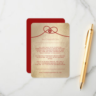 Carte D'accompagnement Red Knot Union Double Bonheur Mariage chinois