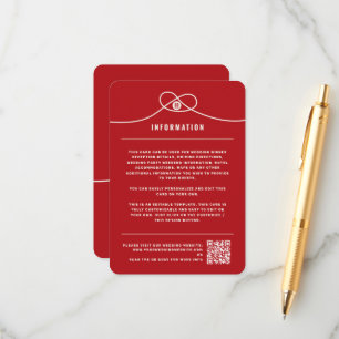 Carte D'accompagnement Red Knot Union Double Bonheur Mariage chinois