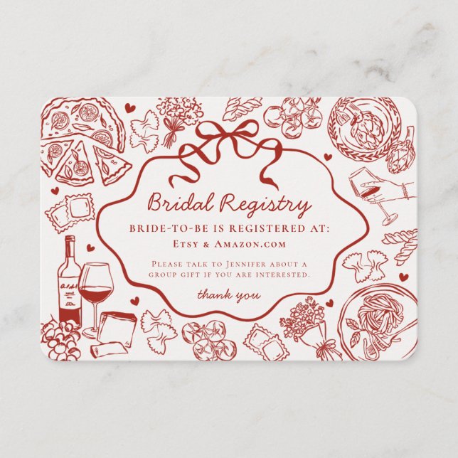 Carte D'accompagnement Red Pasta Thats Amore Italian Bridal Registry (Devant)