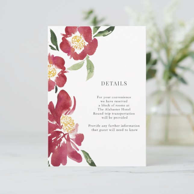 Carte D'accompagnement Red Peonies Aquarelle Fleurs Détails Boîtier (Debout devant)