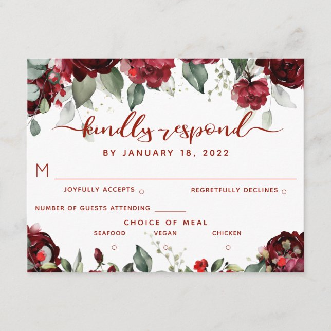 Carte D'accompagnement Red Peony Epiphany RSVP Veuillez Répondre Postcard (Devant)