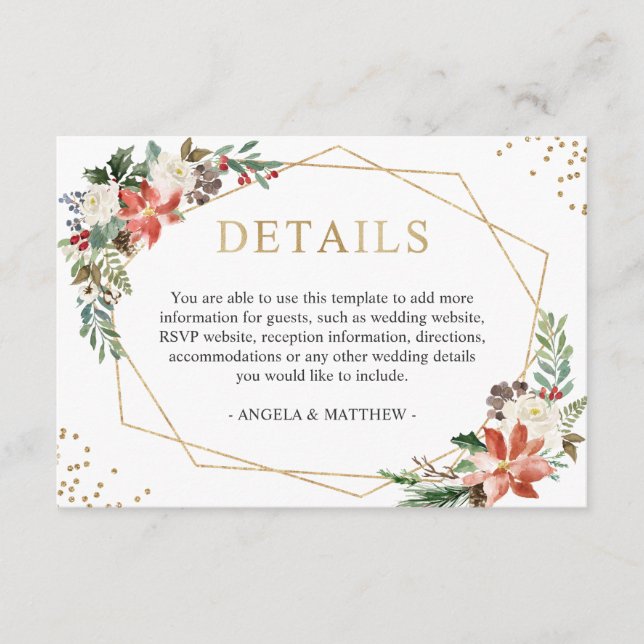 Carte D'accompagnement Red Poinsettia Floral Winter Wedding Détails (Devant)