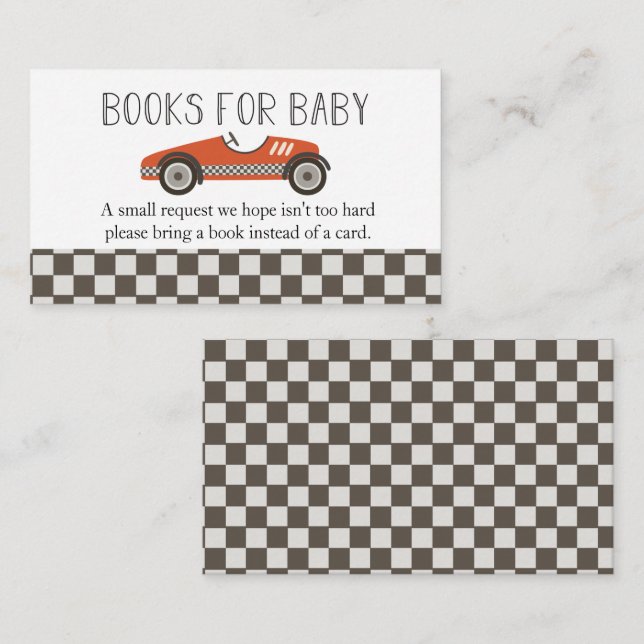 Carte D'accompagnement Red Race Car Baby shower Livres pour bébé (Devant / Derrière)