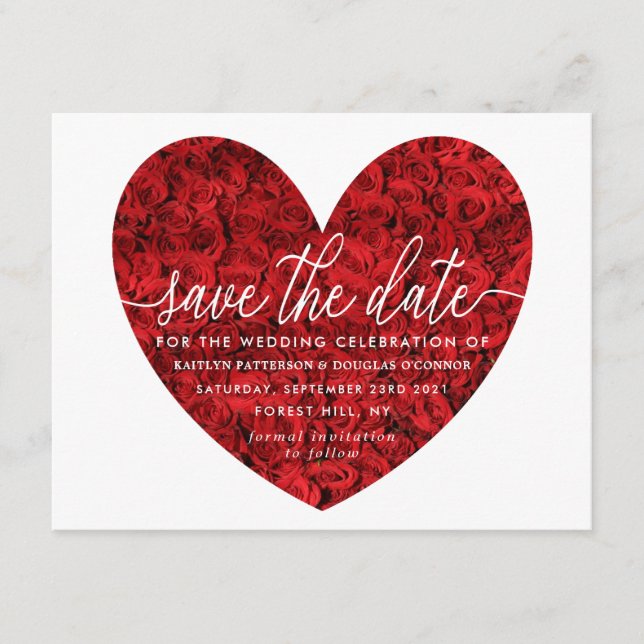 Carte D'accompagnement Red Rose Heart Enregistrer la date (Devant)