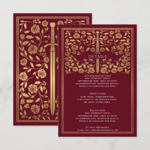 Carte D'accompagnement Red Royal Medieval Sword Détails du Mariage